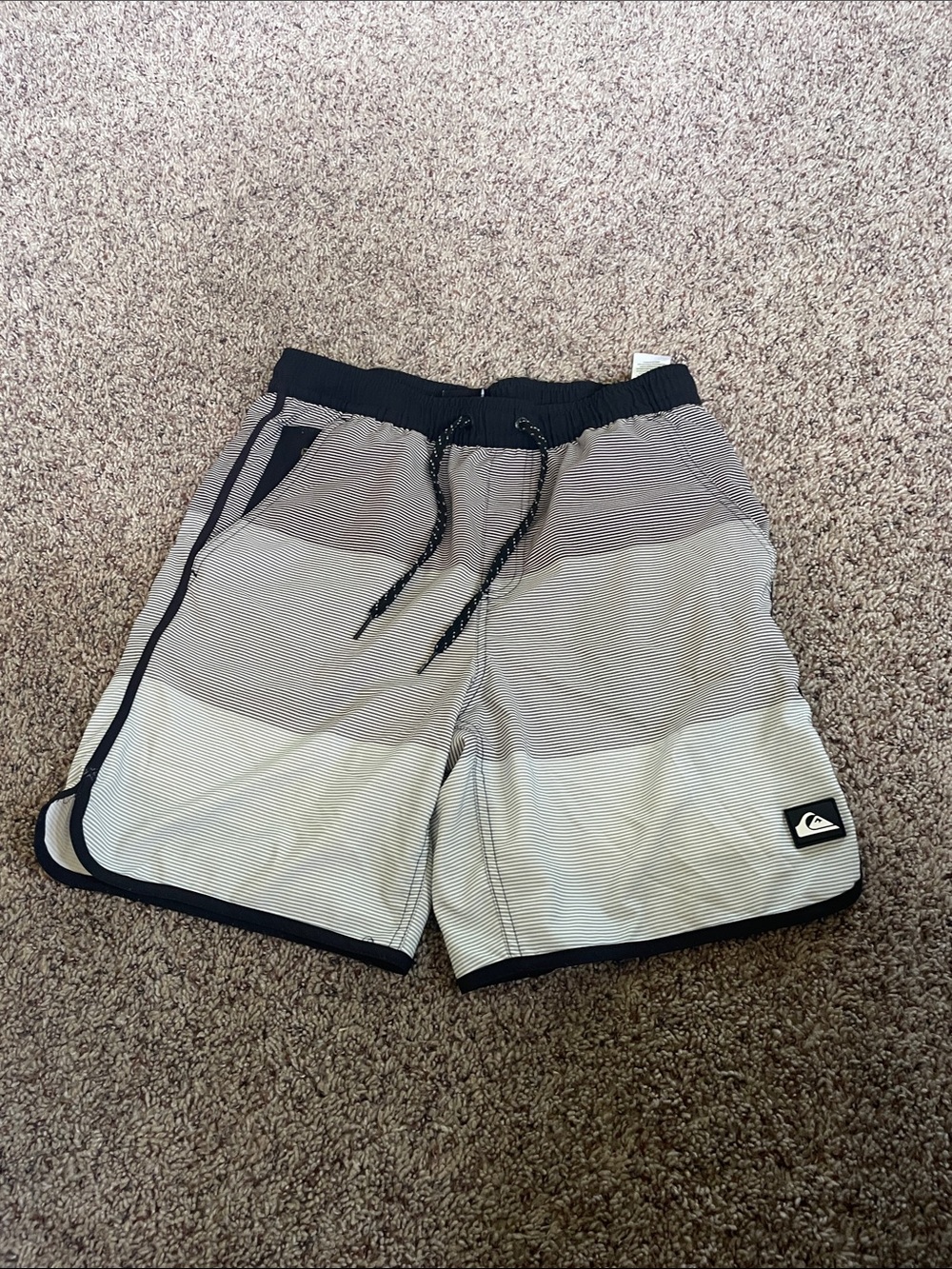Quiksilver Men's Striped Swim Trunks in Black and Gray